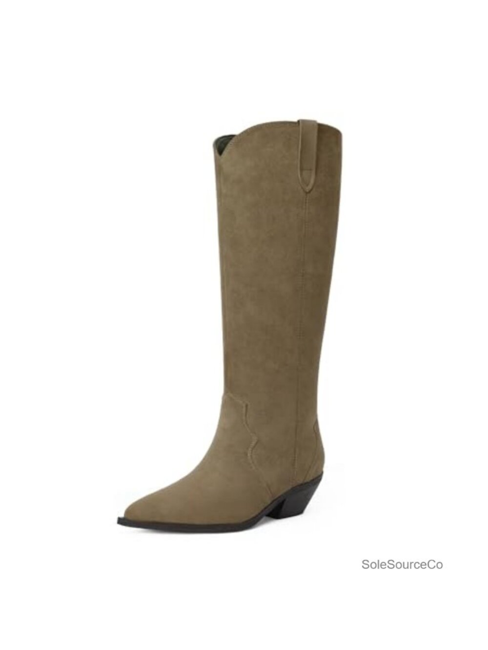 Knee High Western Boots Pointed Toe 2 in Chunky Heel Pull-On Riding Boots